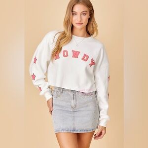 Baevely | Howdy Patchwork Crop Sweatshirt | Large | NWT | Boutique